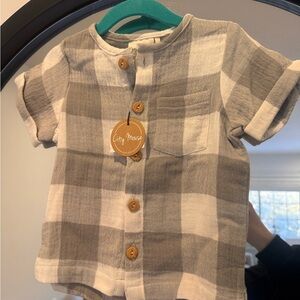 Kids Button Down Shirt - Gray Plaid